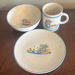 “Vintage 1985 Children’s Dish Set Neugebauer Press – Mouse Plate Bowl Mug